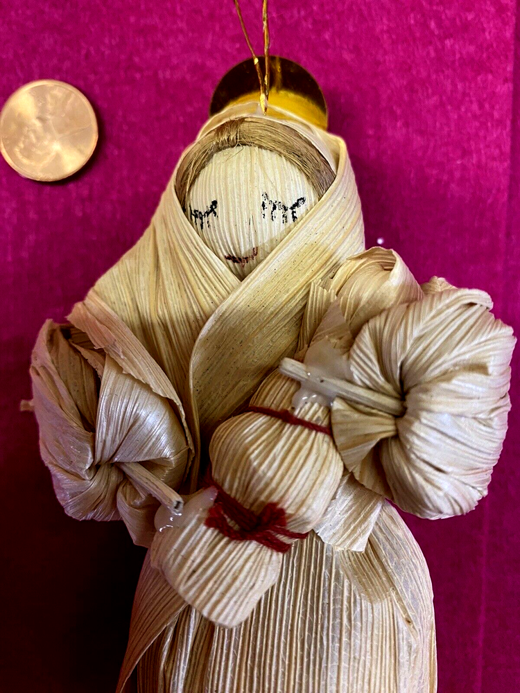 Corn Husk Virgin Mary with Child - Vintage