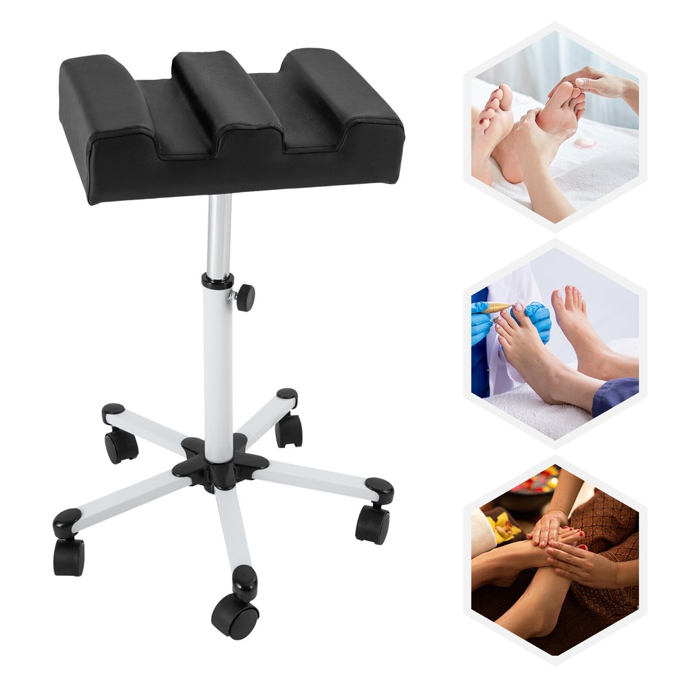 Adjustable Pedicure Stool, Black Manicure Foot Rest, Pedicure Stool with Wheels