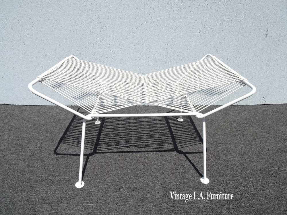 Vintage Mid Century Modern White Rubber Webbed Bench