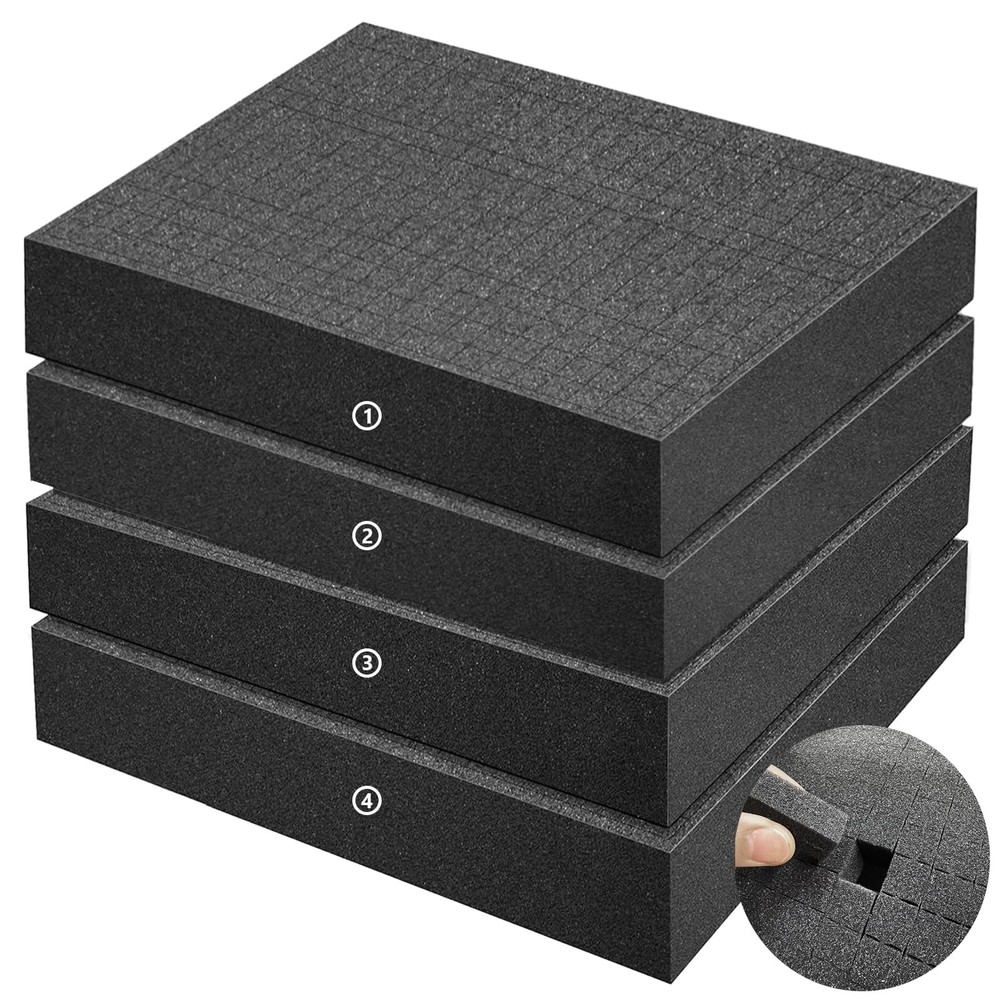 4 Pcs Polyurethane Pluck Pre Cube Sheet Foam for Boxes Cases, 16x12x2 Inch