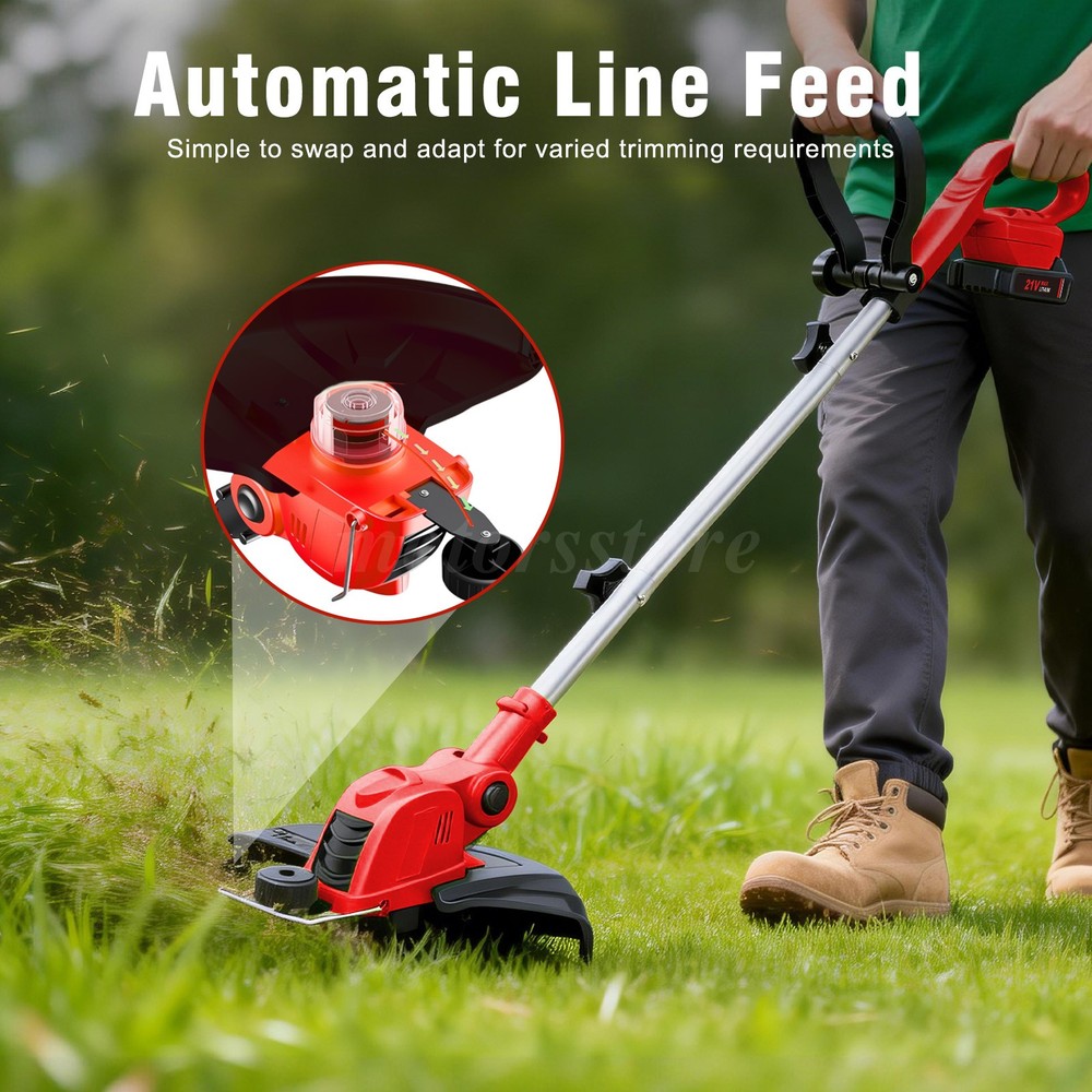 Cordless Electric Grass String Trimmer Lawn Edger Weed Wacker Cutter + 2 Battery