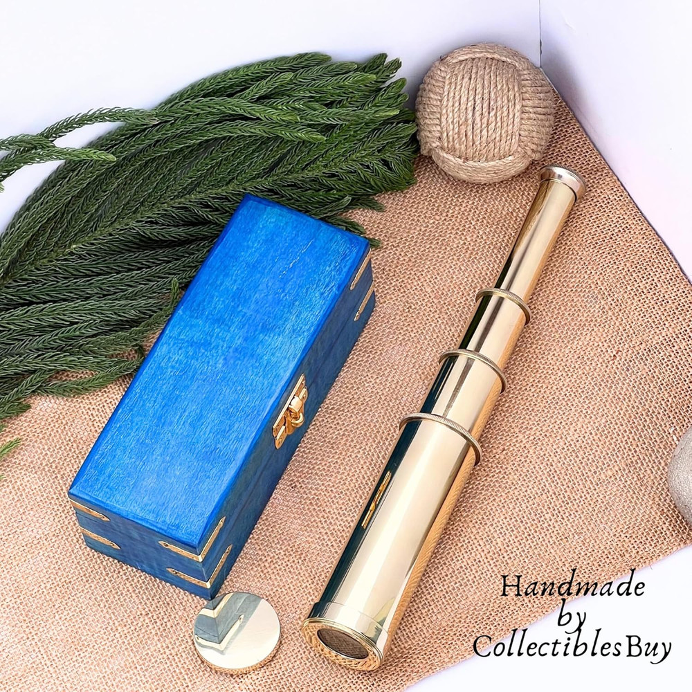 Solid Brass Pirate Spyglass Telescope – Antique Handheld Sailor Scope with Blue