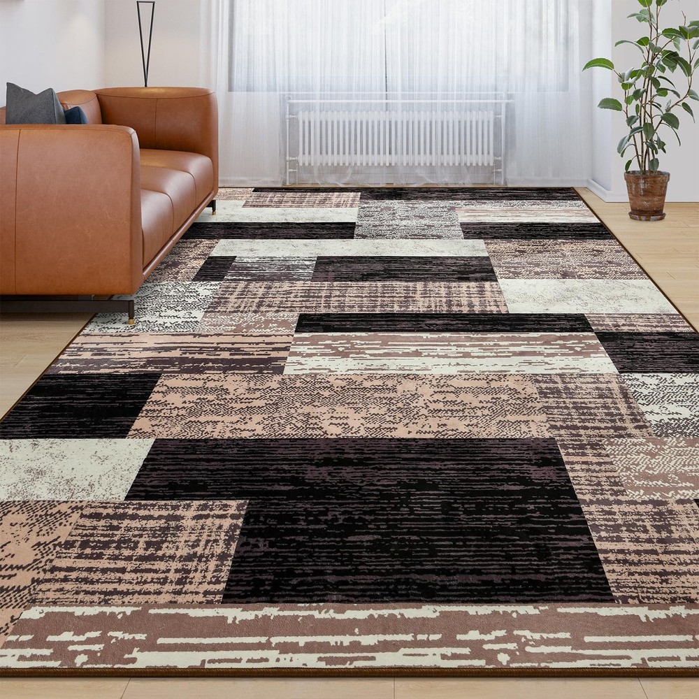 Large Area Rugs,Modern Geometric Patchwork 8' x 10' (Rectangular), Chocolate