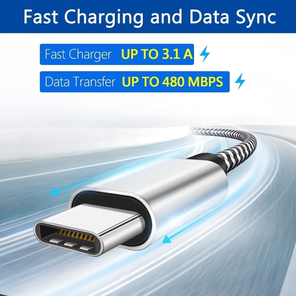 5-Pack Braided USB C Type-C Fast Charging Data SYNC Charger Cable Cord 3/6/10FT