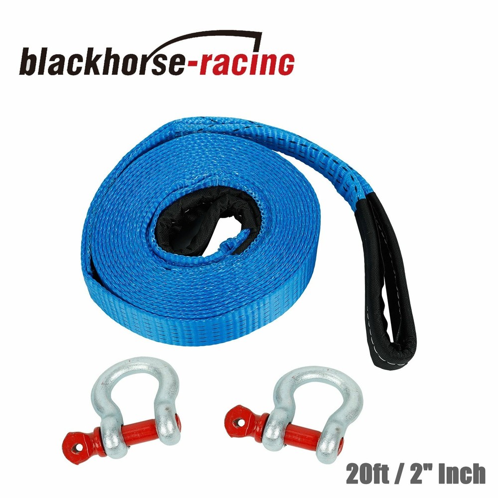 2" 20Ft Heavy Duty Tow Strap 20000 LB Capacity +D-Ring Hook