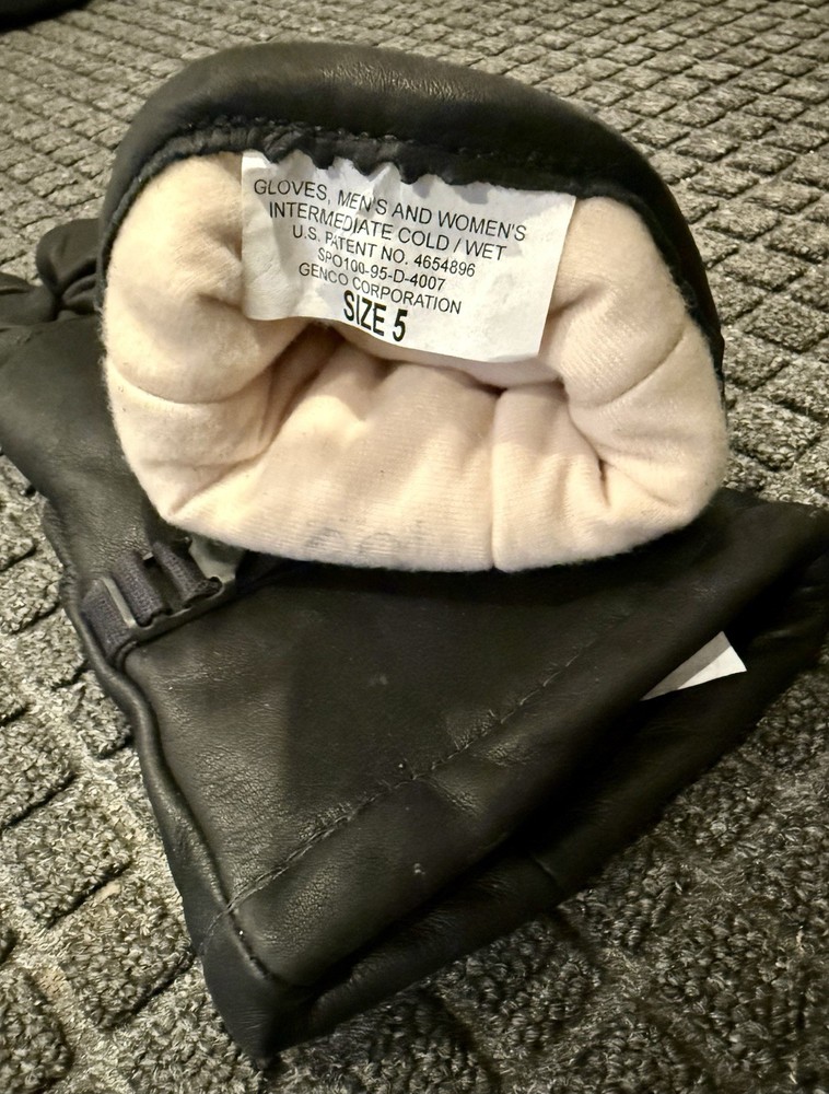 ARMY issue Cold Weather Leather Work Gloves Size 5 Extra Large Black