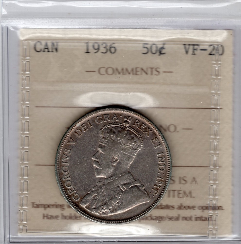 Canadian  1936 50 cent VF 20