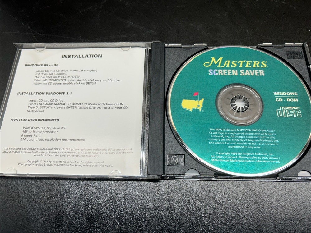 Augusta National Masters 1999 Computer Screen Saver - Windows CD ROM