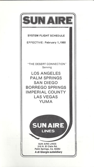 Sun Aire system timetable 2/1/80 [2103] Buy 4+ save 25%