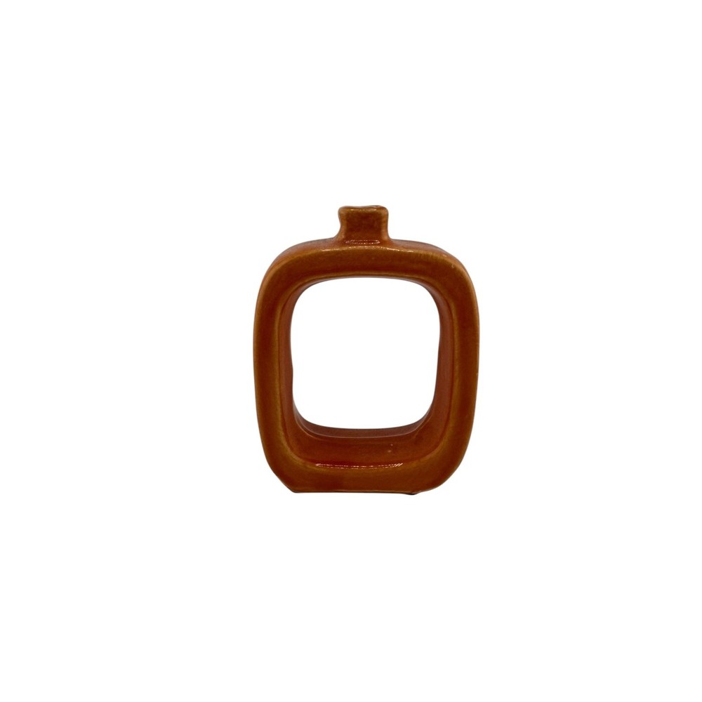 Earth-Tone Ceramic Donut Vases – Set of 5 Rectangular Sculptural Decor