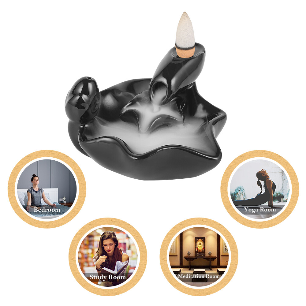 Ceramic Backflow Incense Cone Burner Waterfall & 10 Cone Sticks Gift Yoga Relax