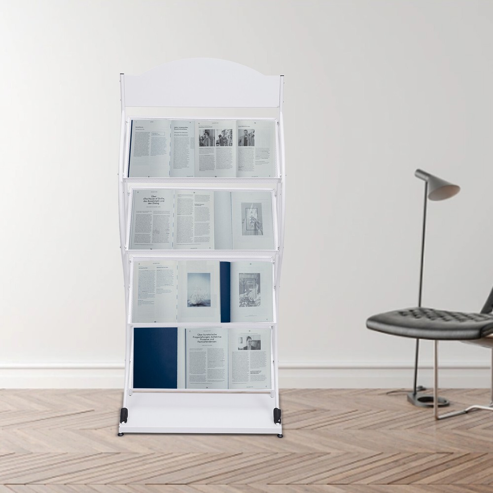 Floor-Standing Magazine Rack 4-Layer Iron Information Rack Storage Rack S-shaped