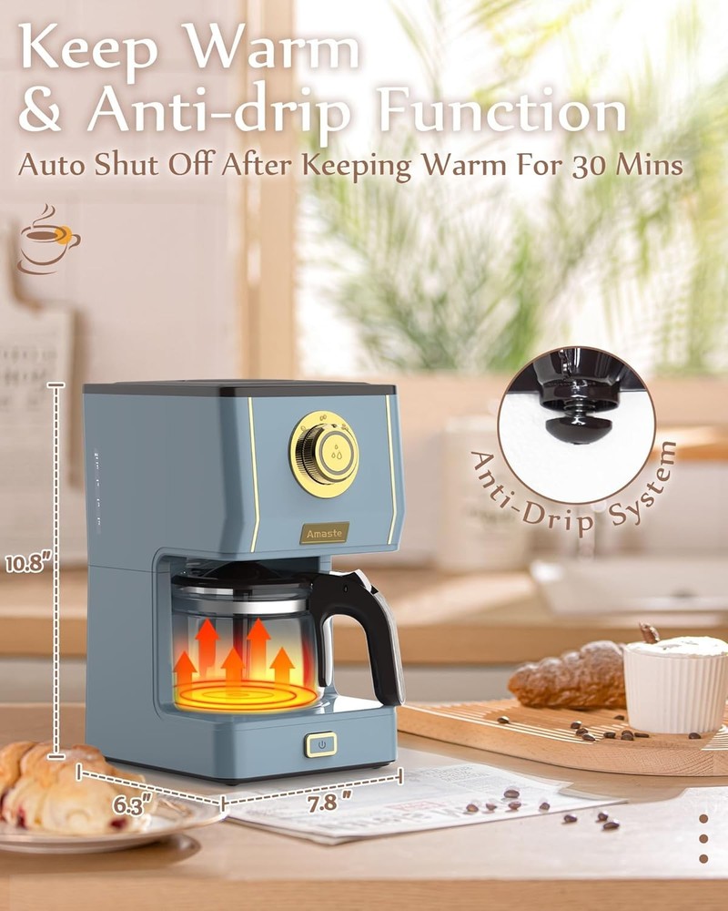 Amaste Coffee Maker, 5 Cup Pot with Three Brewing Modes, Ash Blue