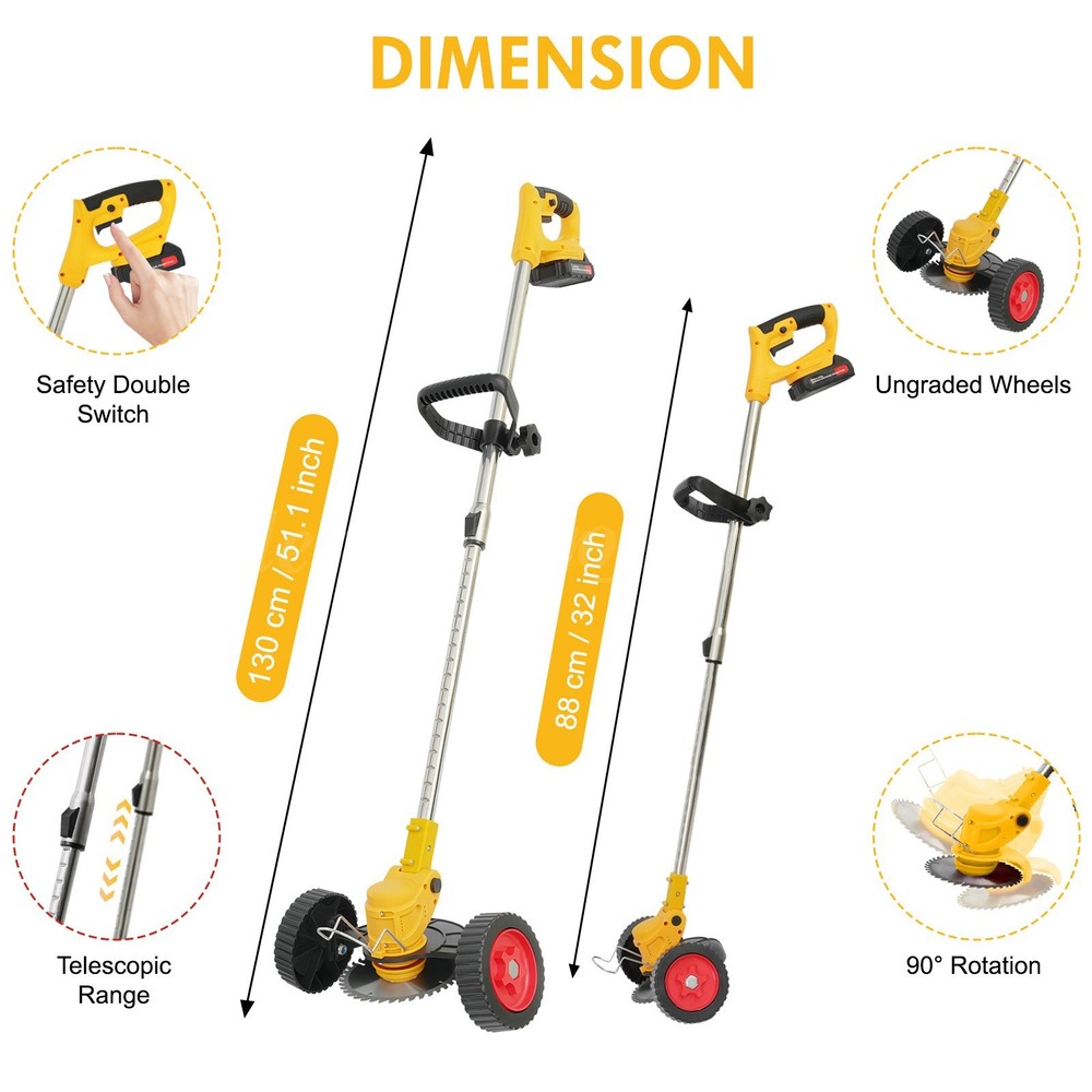Electric Weed Wacker Cordless String Trimmer 3 Types Blades Lightweight 2Battery