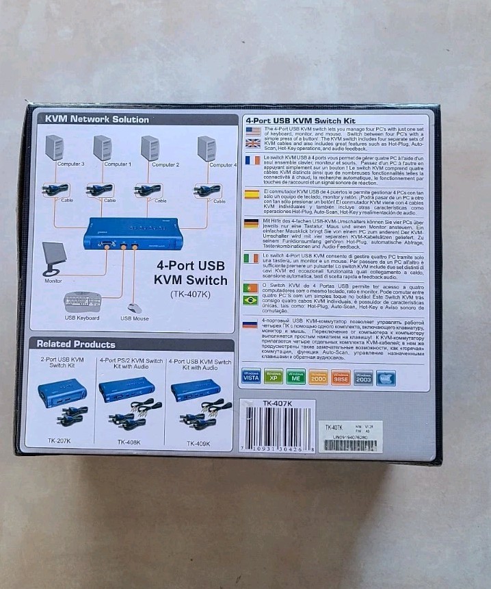 TRENDnet TK-407K 4-Port USB KVM Switch Kit 2048 X 1536 Resolution