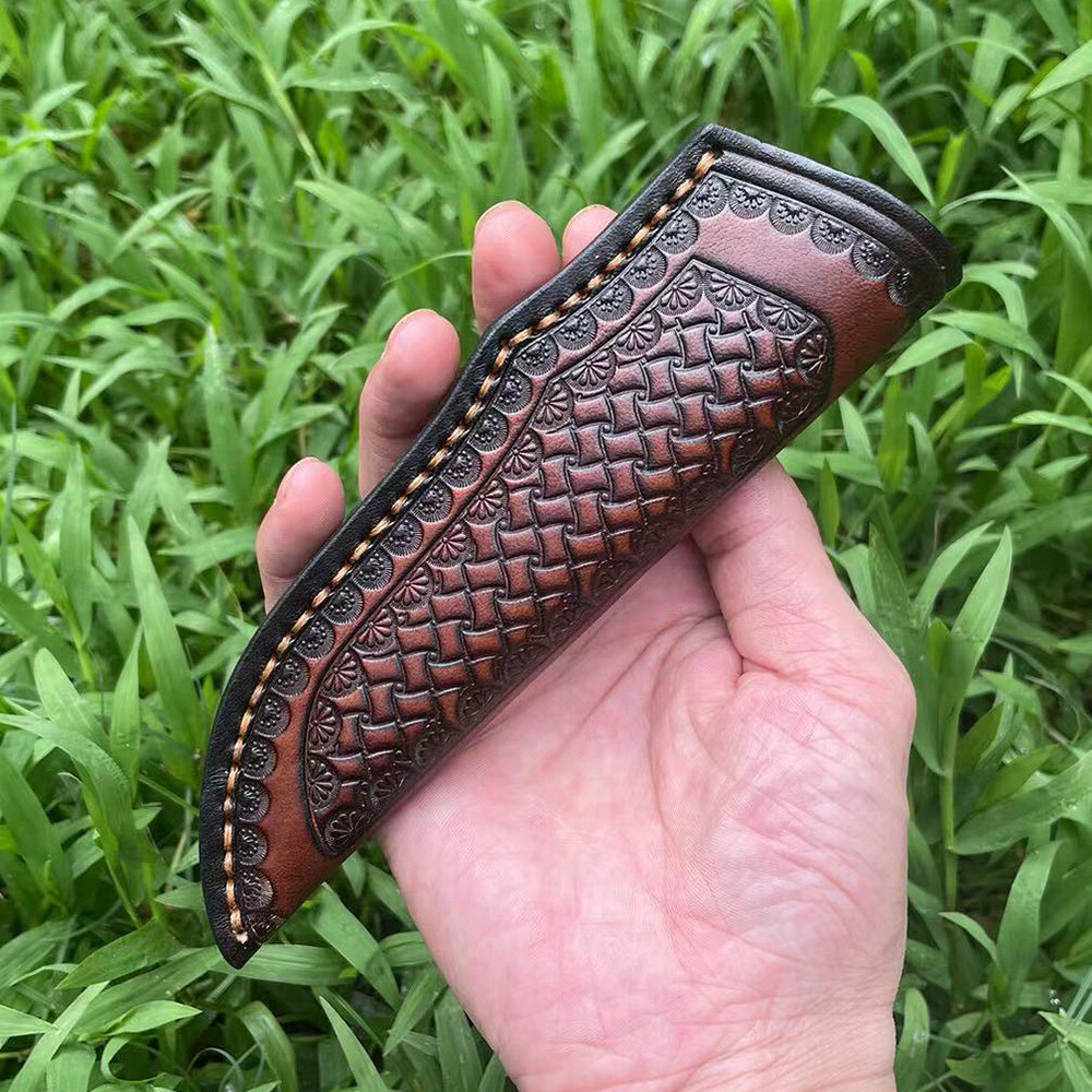 Handmade Leather Straight Knife Sheath for10cm Brown Fixed Blade Pouch Belt Loop
