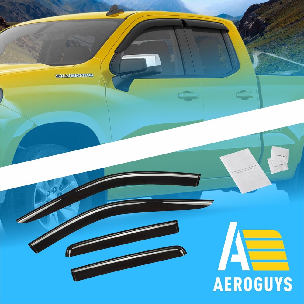 Sun Rain Visors Wind Rain Guards for 2019-2024 Chevy Silverado Double Cab