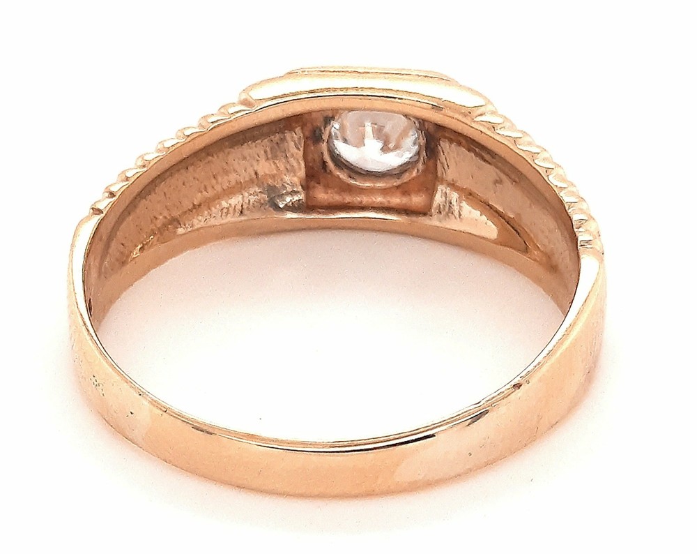 9ct Yellow Gold & Cubic Zirconia CZ Ring with Patterned Shoulders