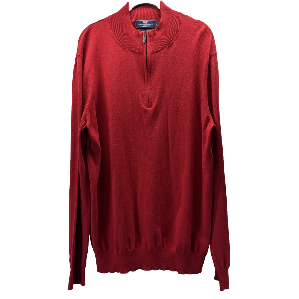 Vineyard Vines Mens 1/4 Zip Sweater Size Large Solid Red Cashmere Blend Pullover