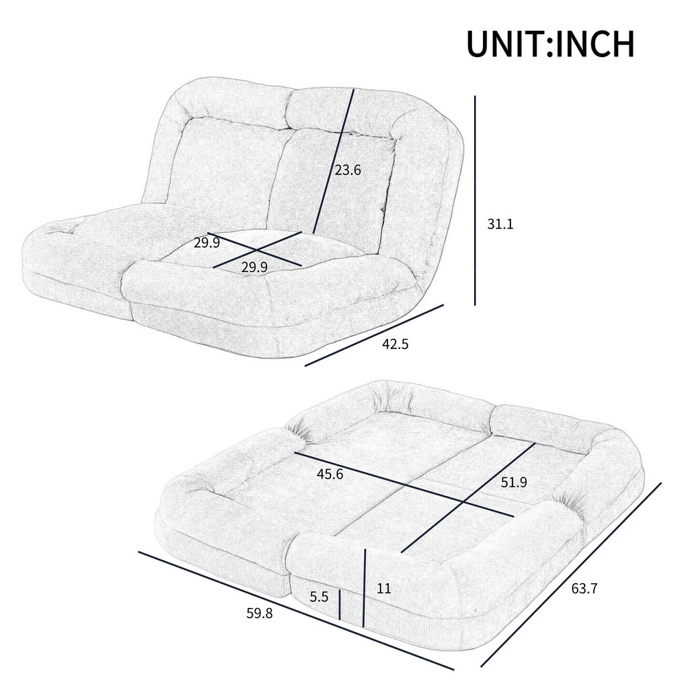 Convertible Fold-Out Double Sofa Bed, 18 Sections Adjustable
