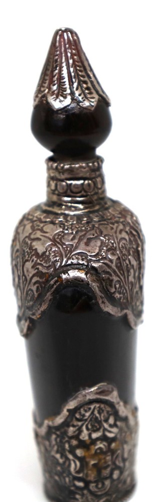 Antique Eastern Horn and Silver Mounted Scent Bottle Perfume Flask