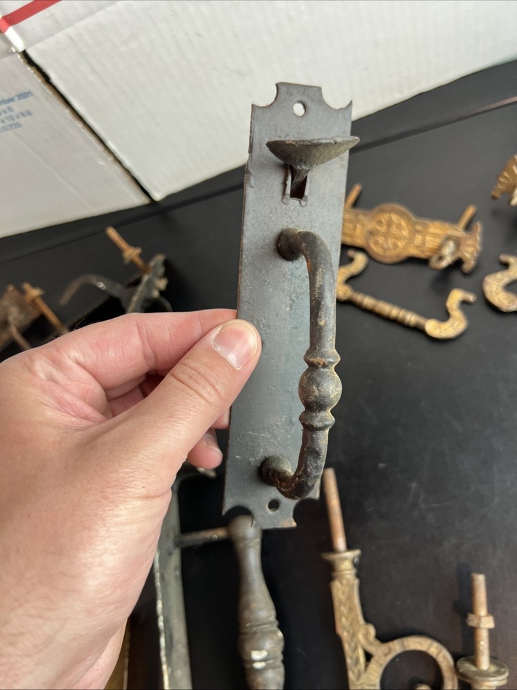 Antique Lot of Salvage Hardware For Doors Cabinets Thumb Latch Knobs Pulls