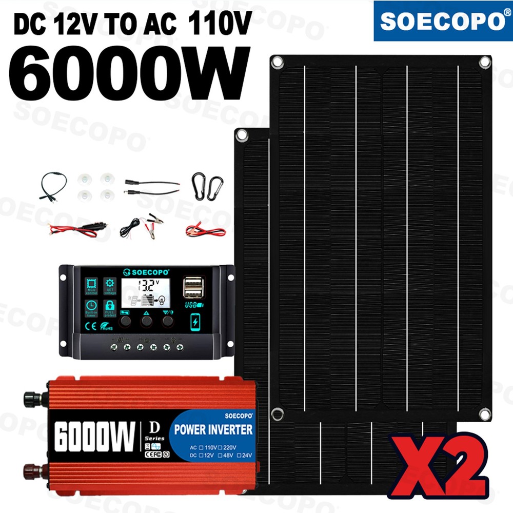 6000W DC to AC Solar Inverter Kit | Includes 2pcs Solar Panels&Charge Controller