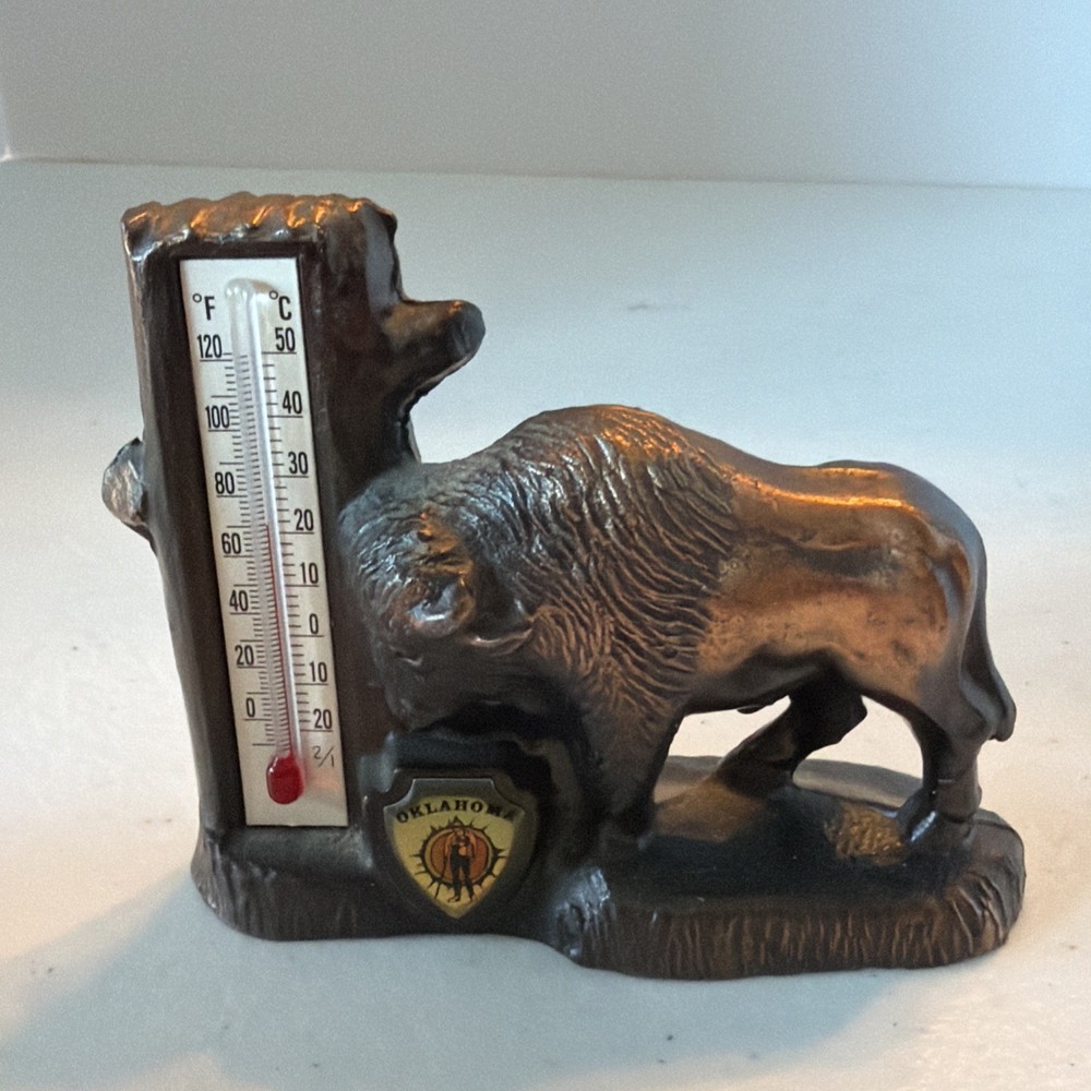 Bronze Bison Oklahoma Thermometer Bronze Vintage