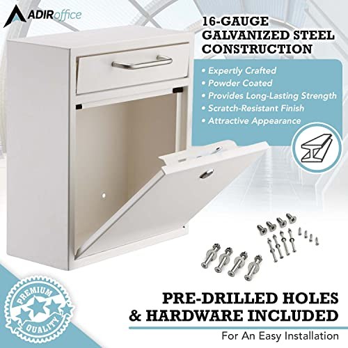 Wall Mount Mailbox - Mailbox with Lock and Keys- Durable Wall Medium White
