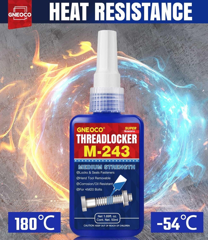 ThreadLocker Blue 243 50ml, Thread Lock Medium Strength Lock Tight for...