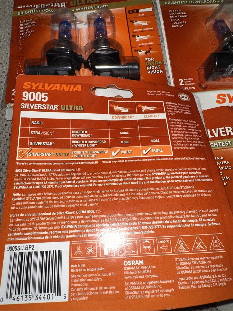 SYLVANIA 9005 SilverStar Ultra High Performance Halogen Headlight Bulb, 2 Bulbs