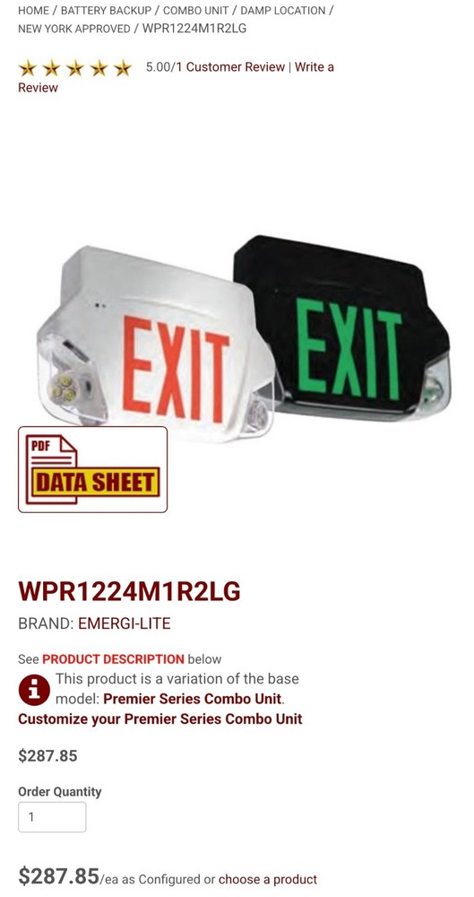 EMERGI-LITE exit sign, 12v remote capable. White with red lettering