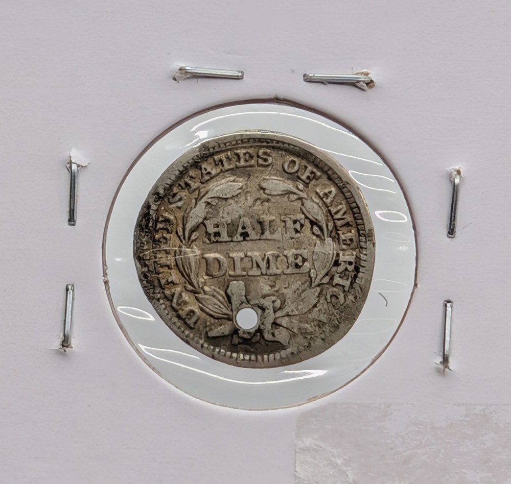 1849- US Seated Liberty Silver Half Dime- Holed VF