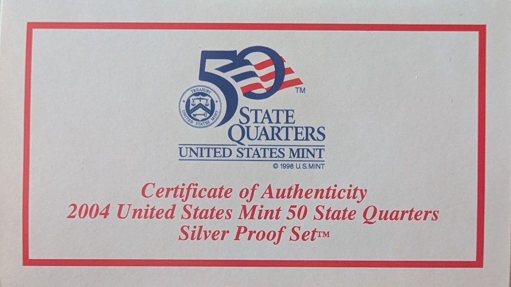 2004 US Mint Silver State Quarter Proof Set in Original Box with COA