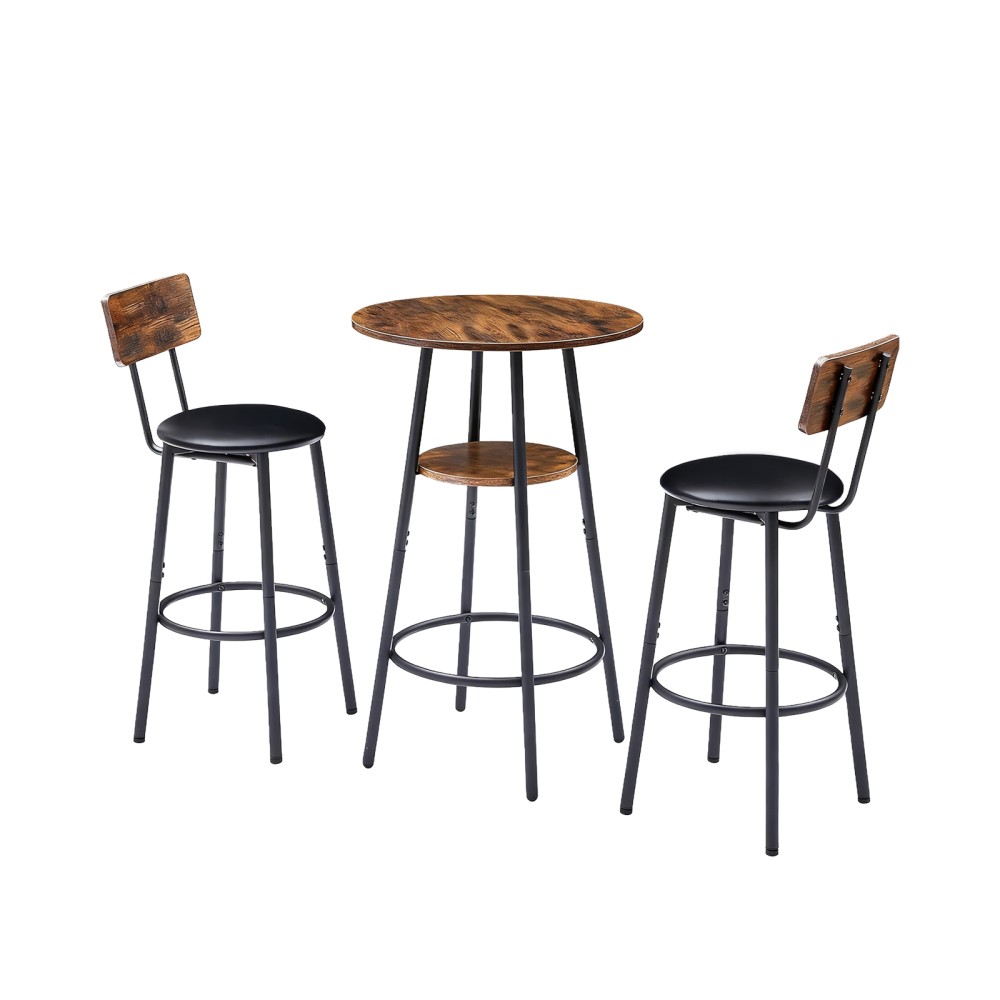 3 Pieces Round Bar Table and Chairs Set, Small Dining Table for 2 with 2-Tier