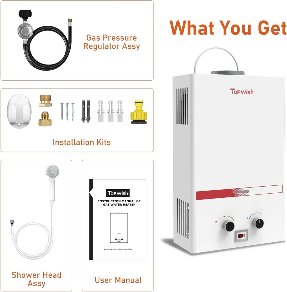 Portable Propane Tankless Water Heater 8L 2.11 GPM Outdoor RV Shower 54500 BTU