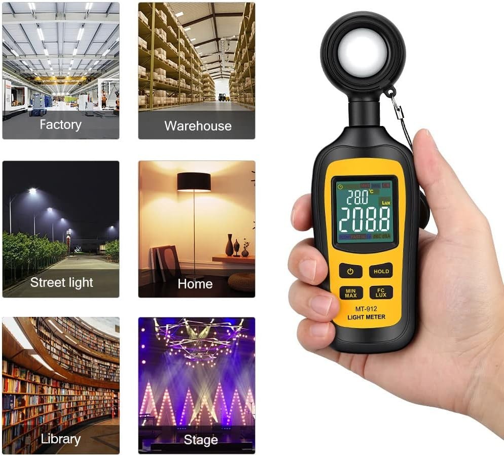 Light Meter Digital Illuminance Meter Handheld Ambient Temperature Measurer
