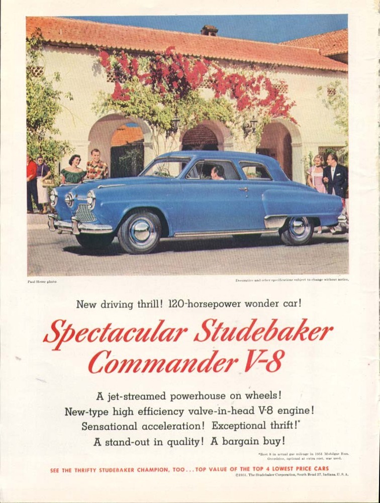 Studebaker Commander V-8 Spectacular powerhouse ad 1951