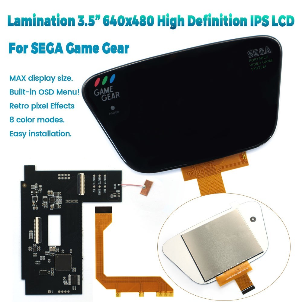 IPS LCD Laminated Screen 3.5'' Kits For Sega Game Gear W/Shell HD Display