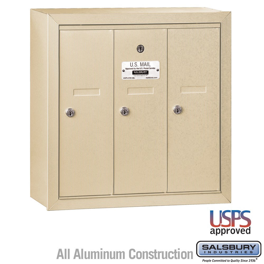 Salsbury 3503SSU ,Vertical Mailbox 3 Doors Sandstone Surface Mounted USPS Access