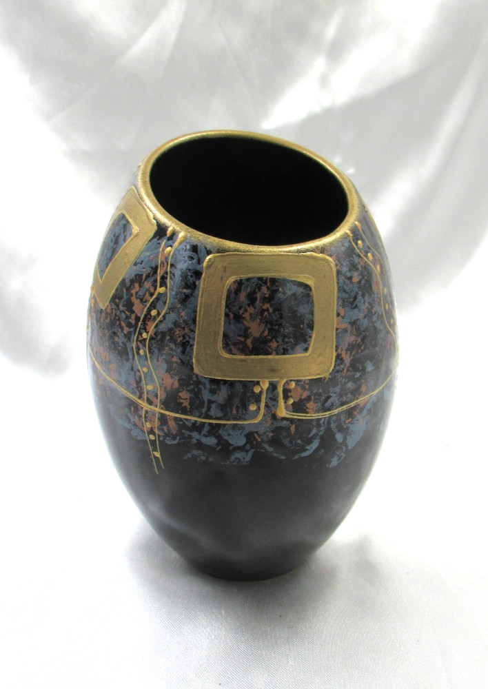 Ceramic Vase Hand Painted Signed Romania 6 1/2"