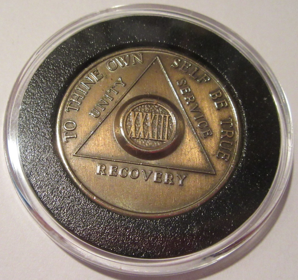 Alcoholics Anonymous 33 Year AA BACK Bronze Medallion Chip Coin Token