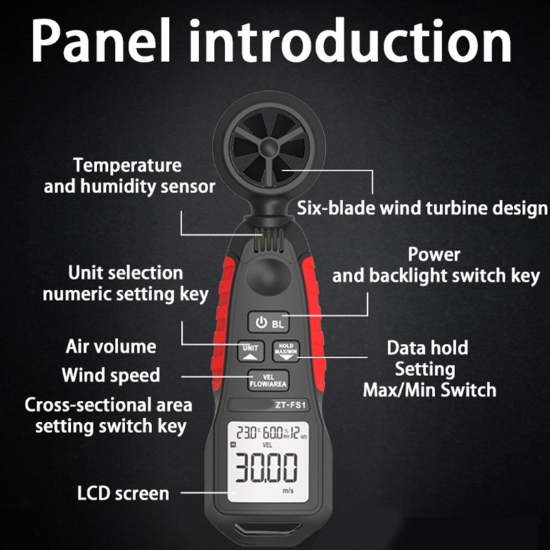 Professional Handheld Anemometer LCD Strong Design Wind Measurement Tool