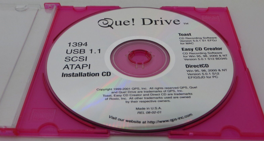 QUE Drive Installation CD Windows PC Software Toast / Easy CD Creator / DirectCD