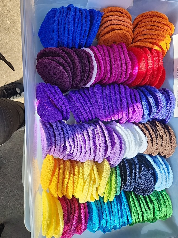 6 Rough Round Multicolor Dish Pot Scrubbers Scrubby Scrubbies Handmade