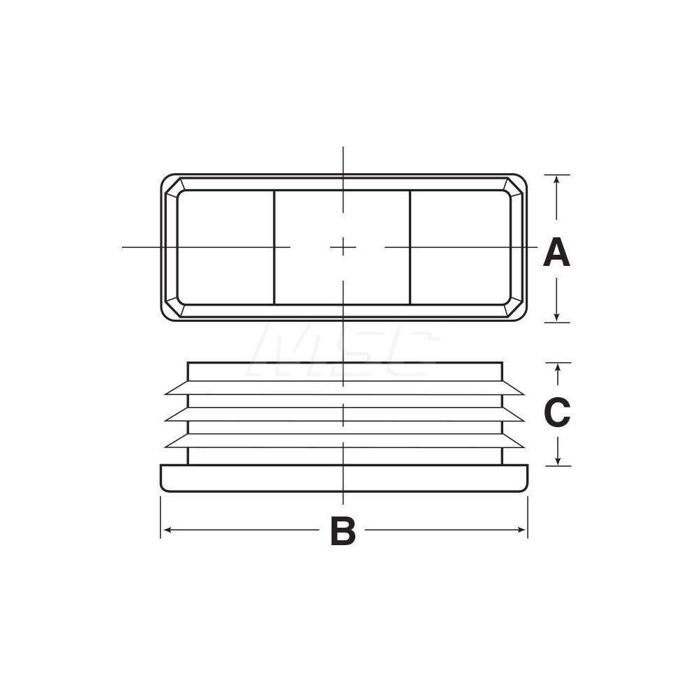 Caplugs Rectangular Head Plug 1 x 2" OD, Polyethylene, Black