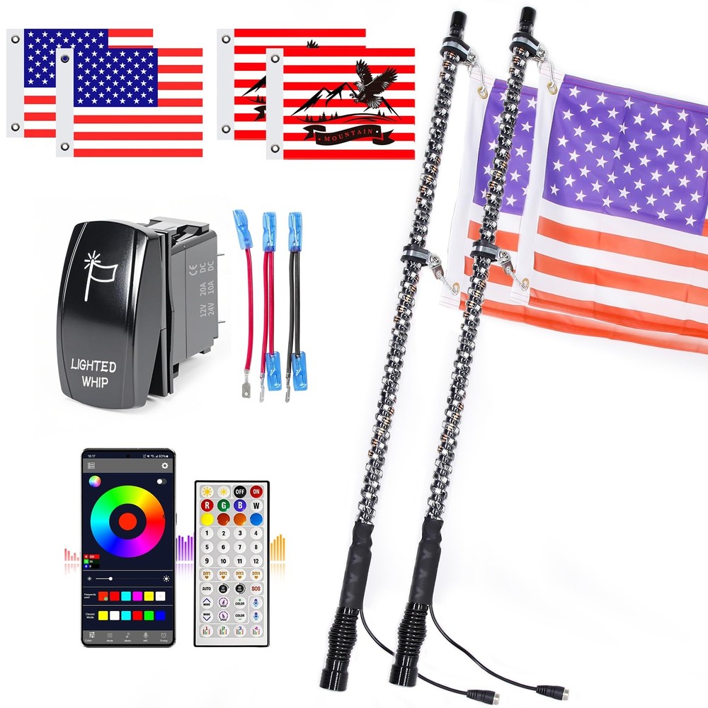 UNI-SHINE 2PCS 3FT LED Whip Lights with Spring 3FT/ (Pack of 2), Multicolor