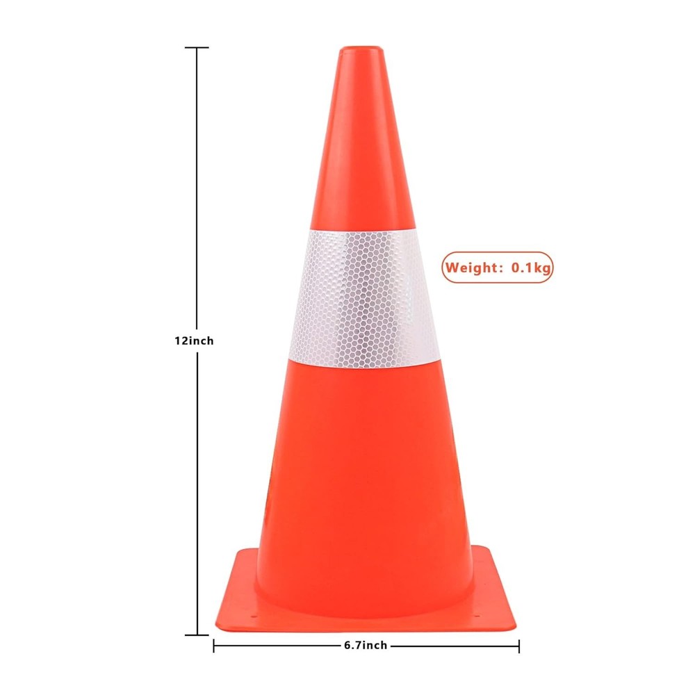12-Inch High Visibility Reflective Traffic Safety Cones - 4 Pack for Training