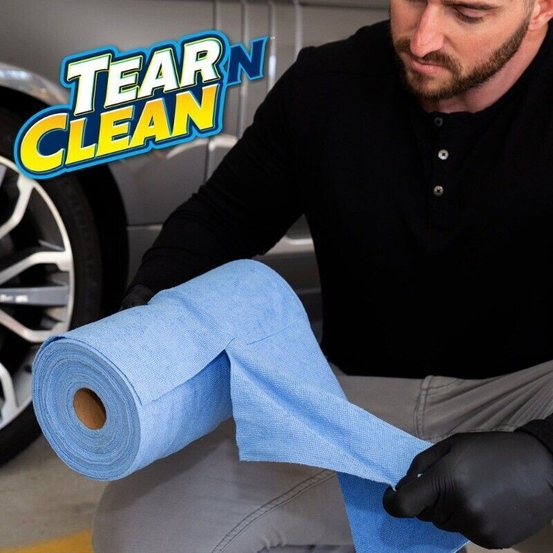 Commercial Grade Multi-Purpose Microfiber Towel Roll 100 Pack for Auto Home Blue