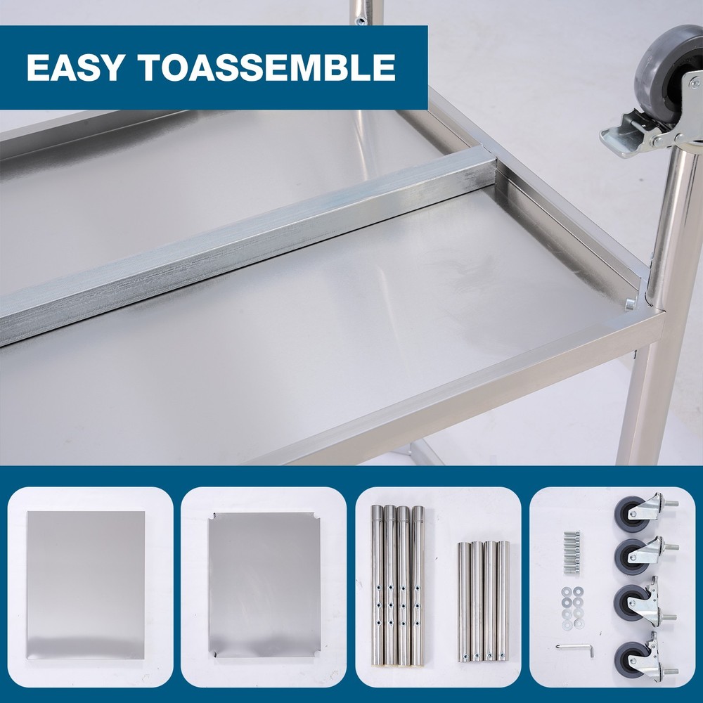 36x24 inches Stainless steel worktable kitchen workbench on wheels